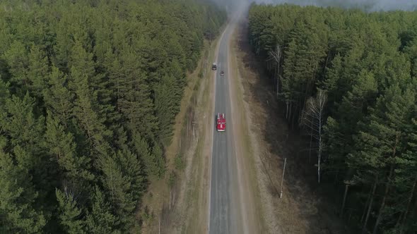Aerial view fire engine in forest 10