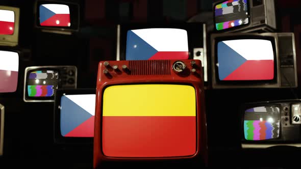 Flag of Prague and Flags of The Czech Republic on Retro TVs.