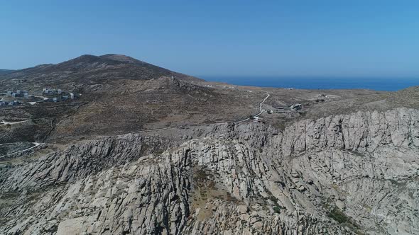 Kolimpithres beach on Paros island in the Cyclades in Greece viewed from the sky