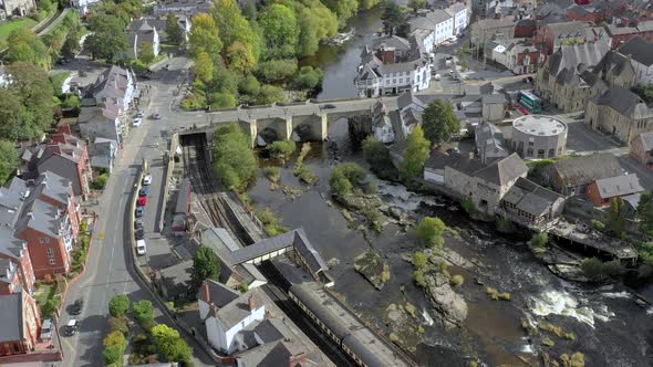 Flight Over Llangollen a Town in North East Wales Aerial View