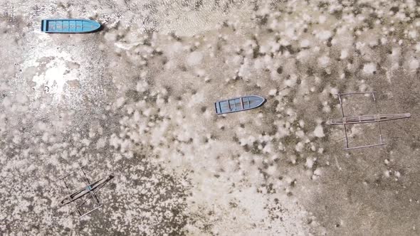 Vertical Video of Low Tide in the Ocean Near the Coast of Zanzibar Tanzania Aerial View