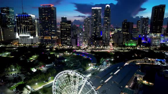 Sunset at downtown Miami Florida United States. Tourism landmark city.