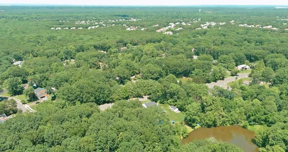 Panorama View Over the Small Town Landscape Suburb Homes Houses Roof on Between Forest Landscape in