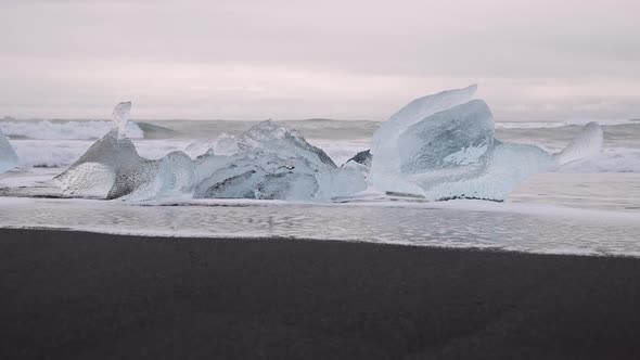 Ice Formations on Diamond Beach Near Glacier Lagoon of Iceland