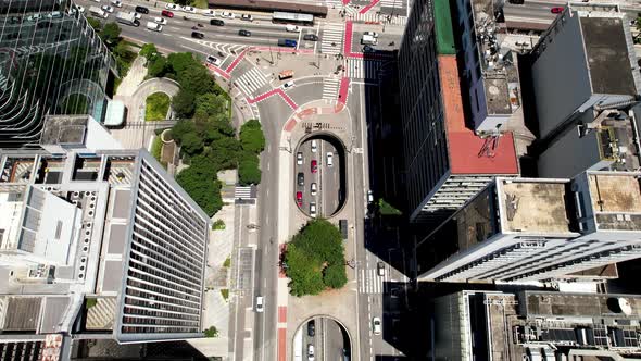 Top down view of Paulista Avenue at downtown Sao Paulo Brazil