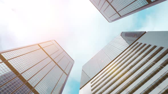 Office Buildings, Sun, Sky and Clouds