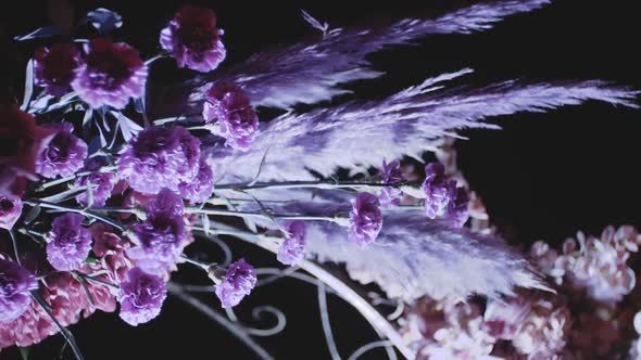 Closeup View of Wedding Floral Decorations of Flowers in Pastel Faded Colors Slow Motion Outside