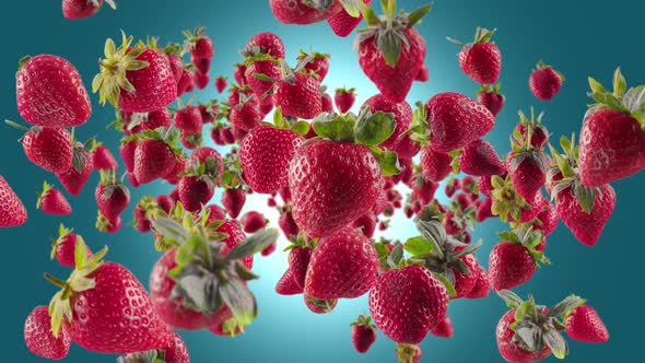 Burst of Strawberry in Blue Background