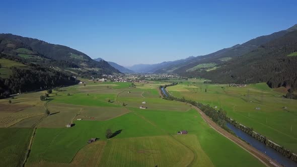 Aerial View of Mountain Valley in Austrian Alps