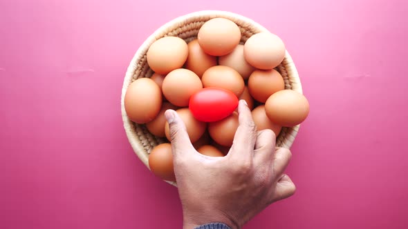 Hand Pick Eggs From a Plastic Case on Table