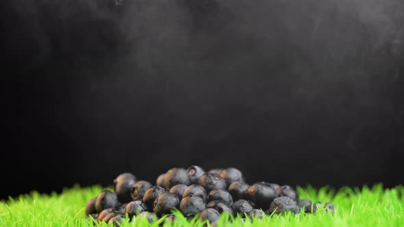 Pile of Blueberries Rotating on Black Background