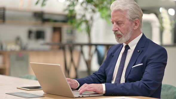 Senior Old Businessman with Laptop Smiling at the Camera 