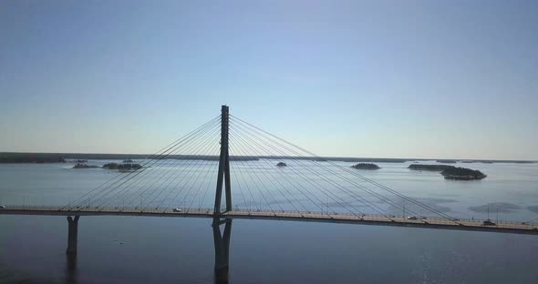 Aerial view of a bridge with traffic in the William Natcher bridge