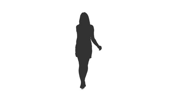Silhouette of Young Attractive Woman Walking in Mini Dress alt