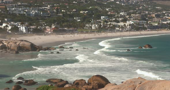 Establishing shot of Capetown, South Africa along the coastal area