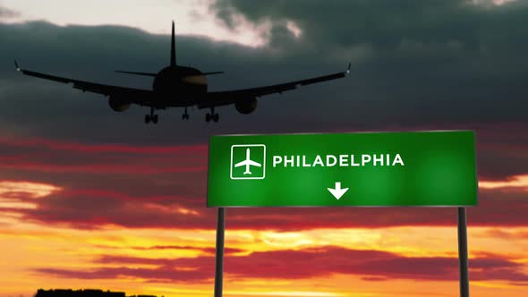 Plane landing in Philadelphia Pennsylvania, USA airport