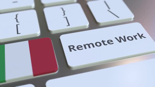 Remote Work Text and Flag of Italy on the Computer Keyboard