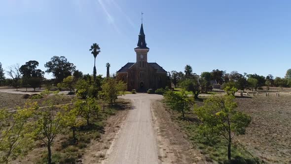 Aerial views over the town of Nieuwoudtville in the Northern Cape of South Africa with blossoming Ma