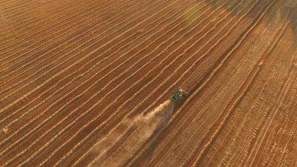 Aerial View of Moving Harvester
