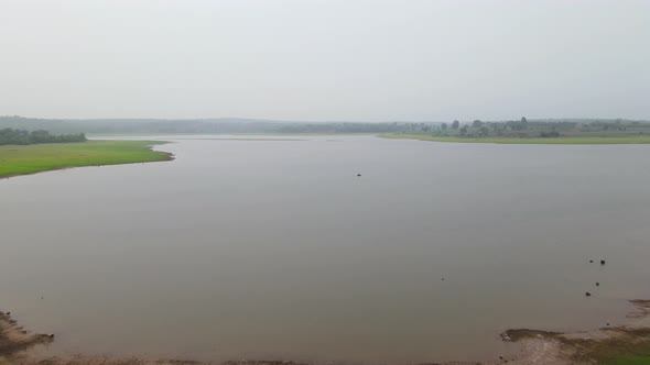 greenery forest mountain lake wide top drone view Karnataka Mysore.