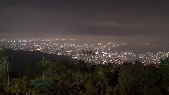 Timelapse night to morning view of Georgetown, Penang view from Penang hill.