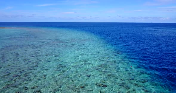 Natural birds eye travel shot of a paradise sunny white sand beach and turquoise sea background in 4