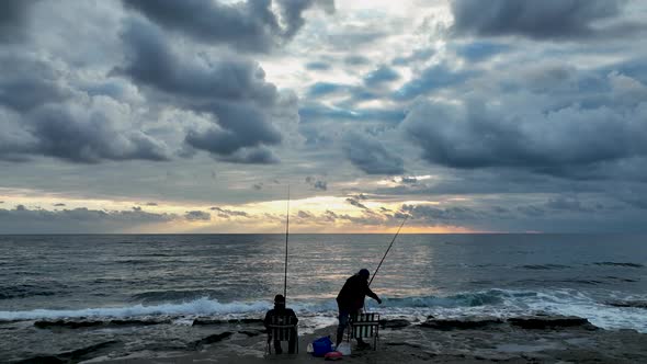 Fishing Near The Shore Sea Aerial View 4 K