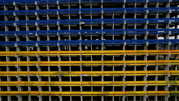 Building in the Colorful Flag of Ukraine Yellow and Blue Colors