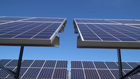 Solar Power Station Many Rows of Solar Panels in the Field Renewable Energy