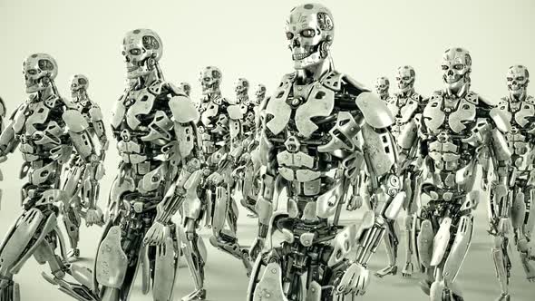 Futuristic Robots Walking Hd