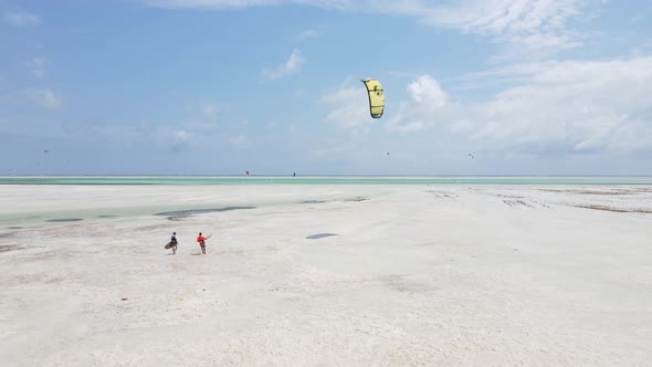 Kitesurfing Near the Shore of Zanzibar Tanzania