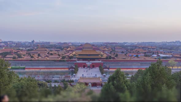 Forbidden City and Beijing Skyline, China. View From Jingshan Park at Sunset