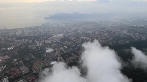 Aerial view foggy low cloud at Sungai Dua