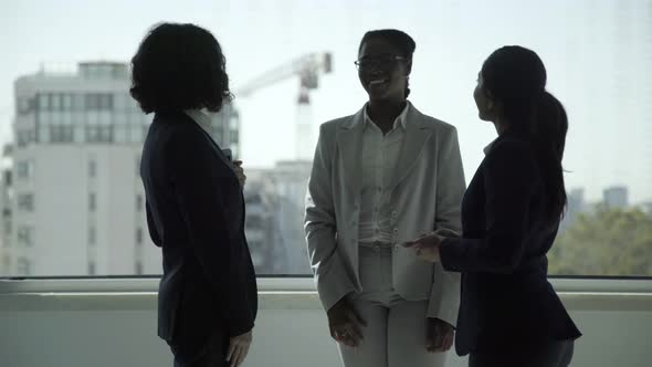 Cheerful Businesswomen Talking in Office