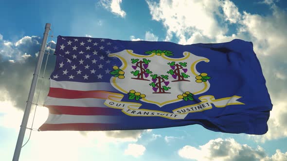 Flag of USA and Connecticut State