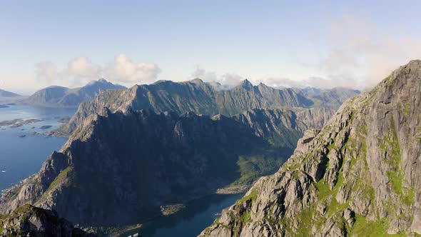 Flying Around Mount Festvagtind on Lofoten Islands Norway