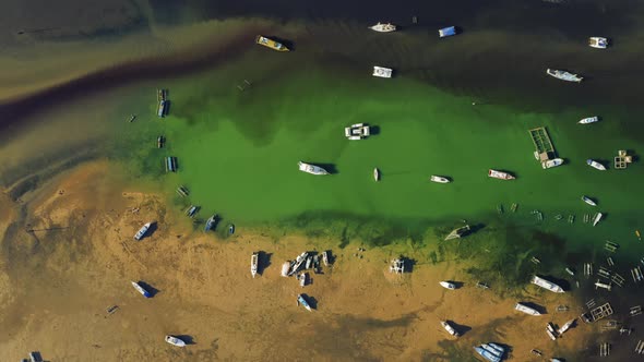 Aerial Drone View at Boats Aground at Green Bay Bali Indonesia