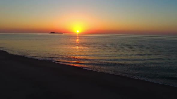 Virgin Unspoiled Caribbean Beach Aerial Drone View At Sunrise