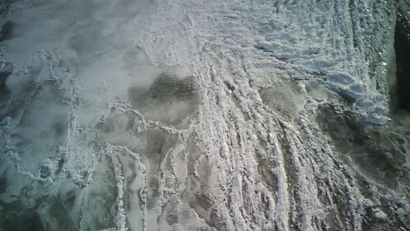 Aerial view of ice texture in winter season.