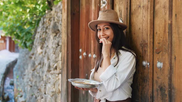 Woman Tastes Local Turkish Flavor