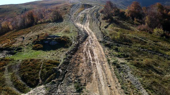 Aerial View of Trail Road in Carpathian Mountains