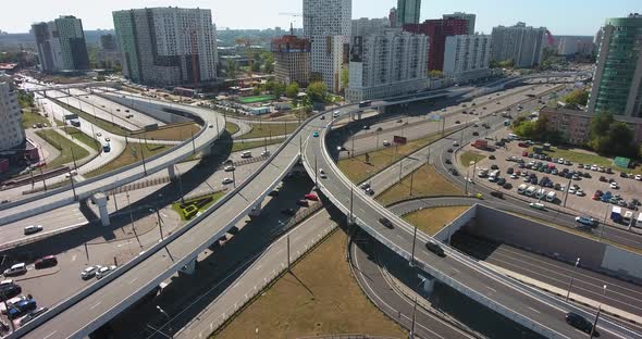 Large traffic intersection (crossroad), top view