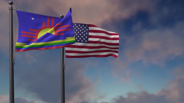 Roswell City Flag Waving Along With The National Flag Of The USA - 4K