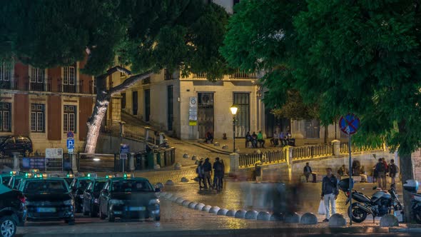 View of the the Sao Domingos Square Night Timelapse Close to Rossio Square