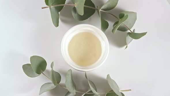 Eucalyptus Oil with Leaves on a White Background