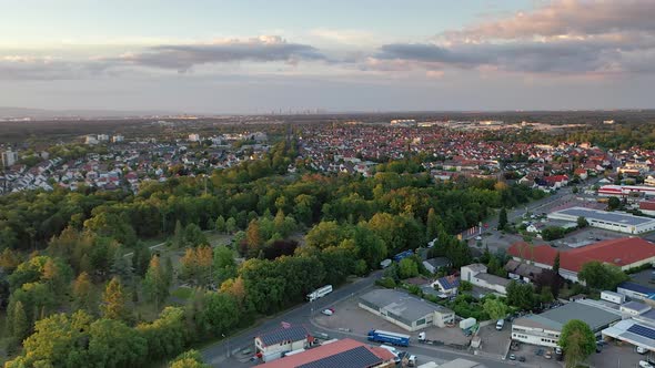 Overflight time lapse drone movie of the city Moerfelden-Walldorf