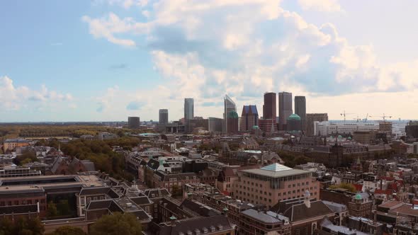 Hague Skyline from Above, Aerial Drone View of the City in Netherlands