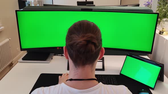 Close Up of Monitor in Office Green Screen