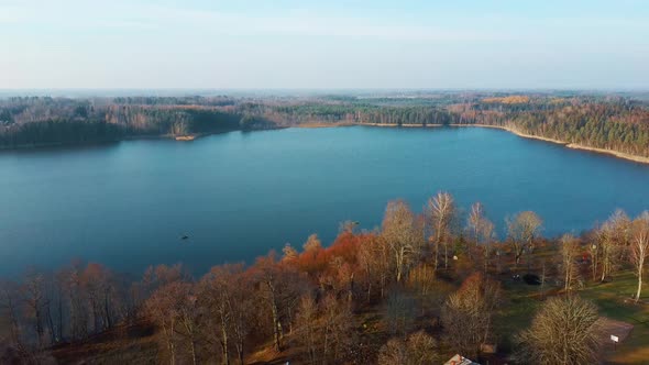 Old Red Brick House, Katvari Manor in Latvia and Katvaru Lake in the Background. View From Above. In