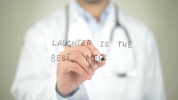 Laughter Is the Best Medicine, Doctor Writing on Transparent Screen